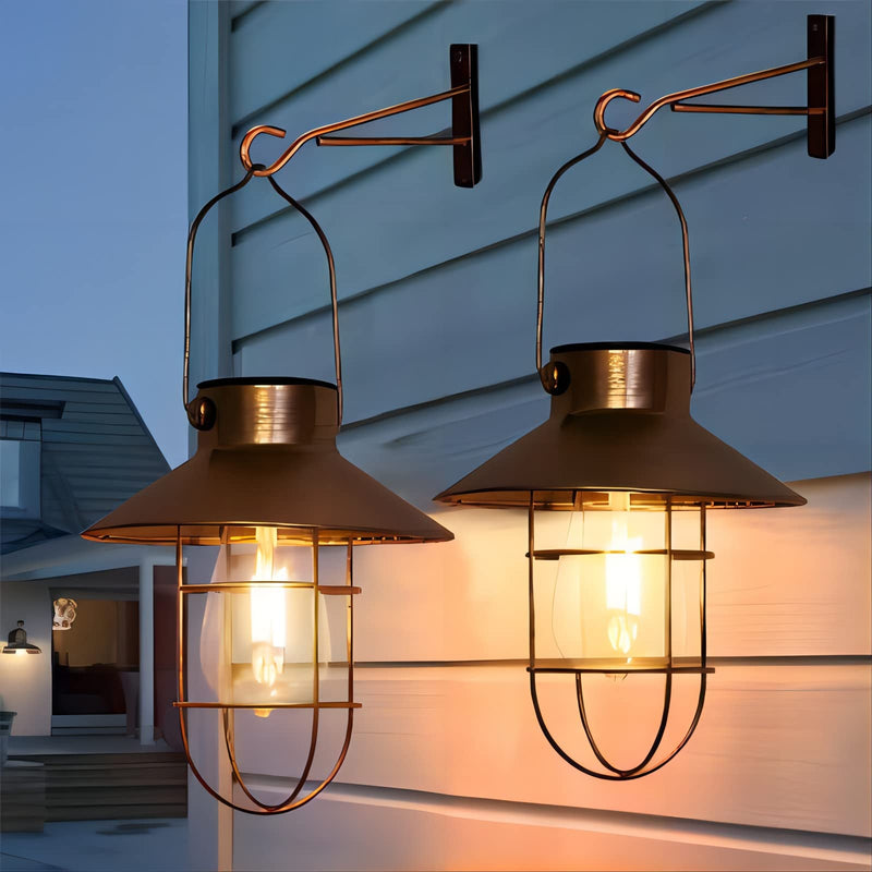 pearlstar Solar Lanterns Outdoor Metal Solar Powered Hanging Lights Waterproof for Barn Wall Yard Garden Patio Garage Balcony Porch Fence Decor, Warm White Edison Bulb (Copper-2pack) 2pack-Copper
