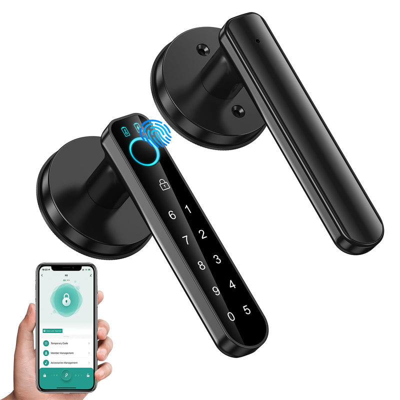 Fingerprint Door Lock- Smart Door knob,biometric Door Lock，with passcode keypad keyless Entry Door Handle，for Bedroom Home Hotel Office Apartment (Black with APP) Black A