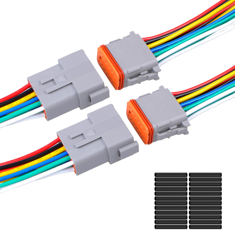 2Pack 12-Pin Waterproof DT Connector Male and Female Wire Connectors with 16AWG 105℃ 600V Wires and Heat Shrink Tubes, Applicable for Automotive Electrical Connections 12-pin/2pack