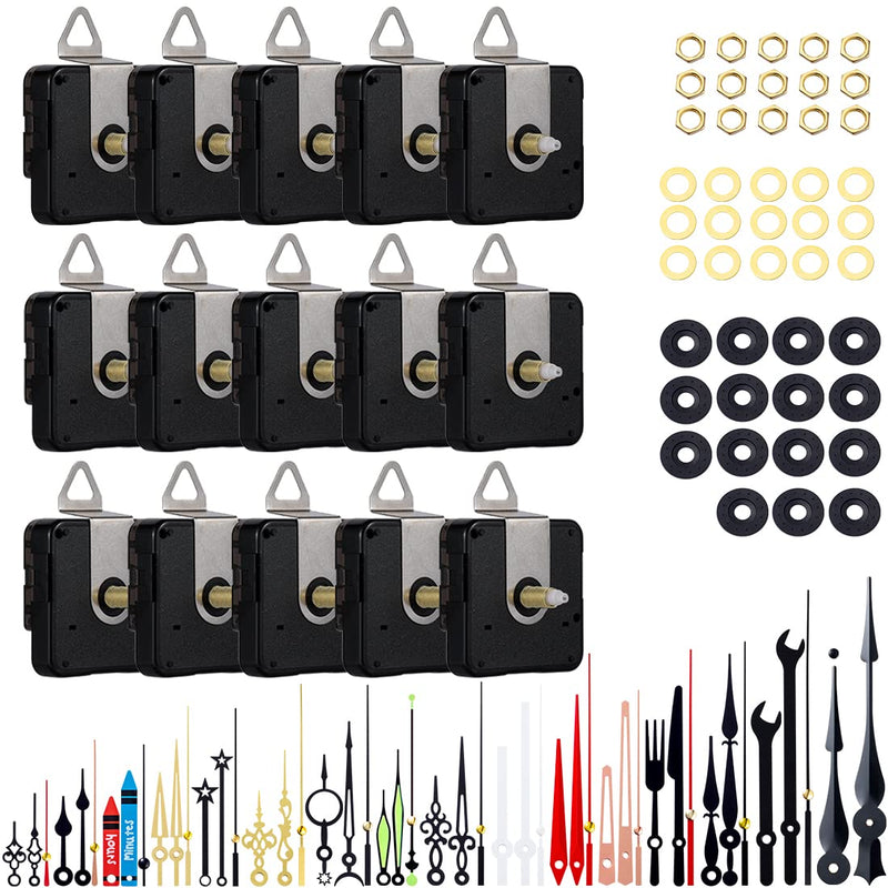 EMOON 15 Pieces Clock Mechanism Replacement Kit with 16 Pack Clock Hands, Silent Sweep Clock Motor Kit Battery Operated for Clock Repair DIY Replacement, Custom Clock Thread Length 3/8 in+1/2 in+5/8 inch