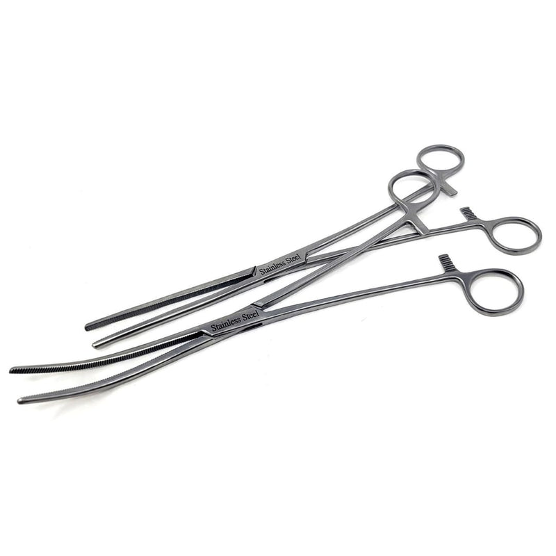 Set of 2 Premium Quality Pean Hemostat Forceps Straight & Curved Clamps Multiple Locking Positions Made of Stainless Steel with Full Serrated Jaws (12 Inch) 12 Inch