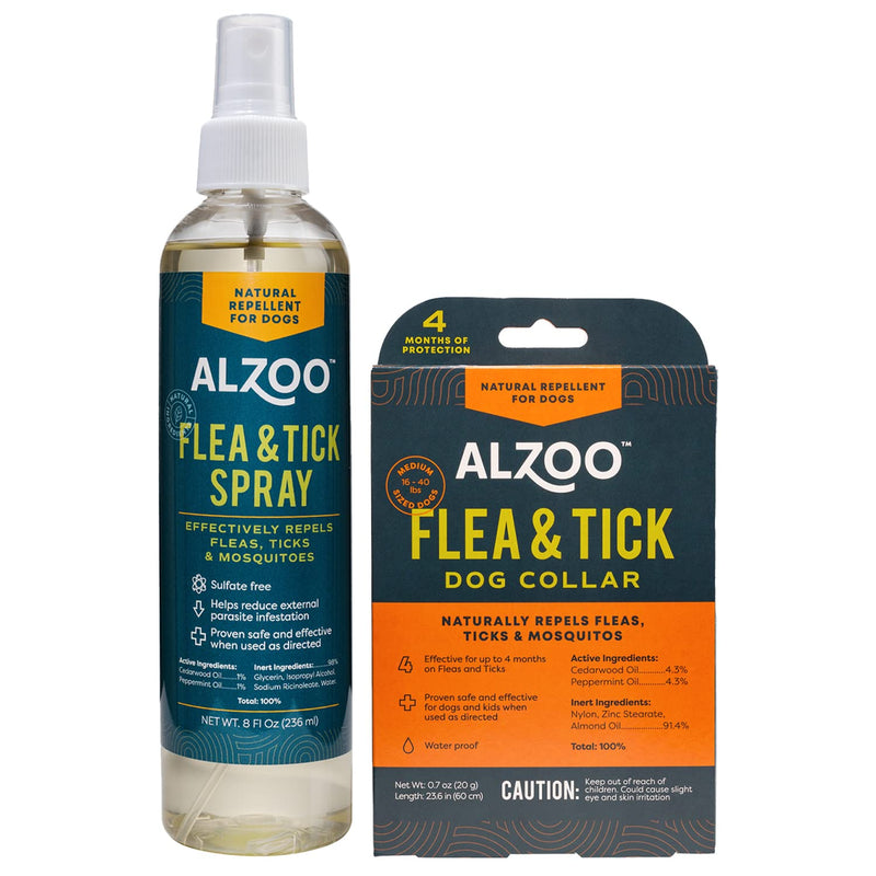 ALZOO Flea & Tick Dog Collar and 8 Fl. Oz. Flea & Tick Repellent Spray for Dogs, Medium-Sized Dogs: 16-40 lbs, 100% Plant-Based Active Ingredients
