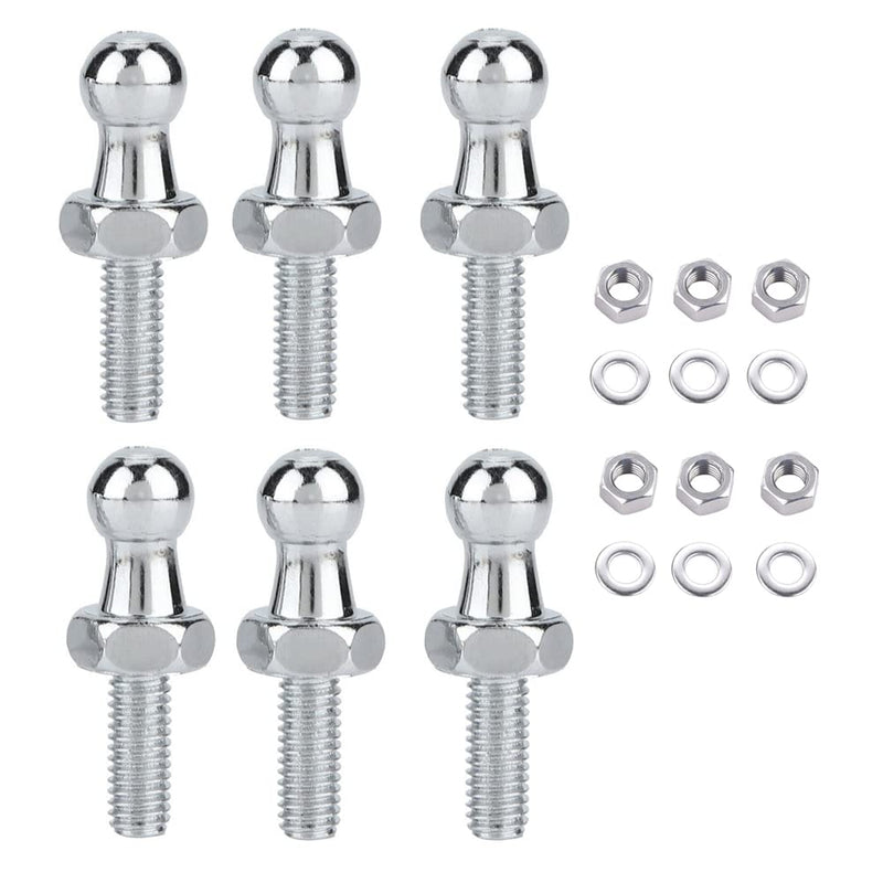 Qty 6 Ball Studs 10mm Ball-Studs with Hardware, M6X1.0 Thread Black Color Zinc Plating for Gas Spring/Prop/Strut Lift Support Fittings (Silver, M6 Screw) Silver