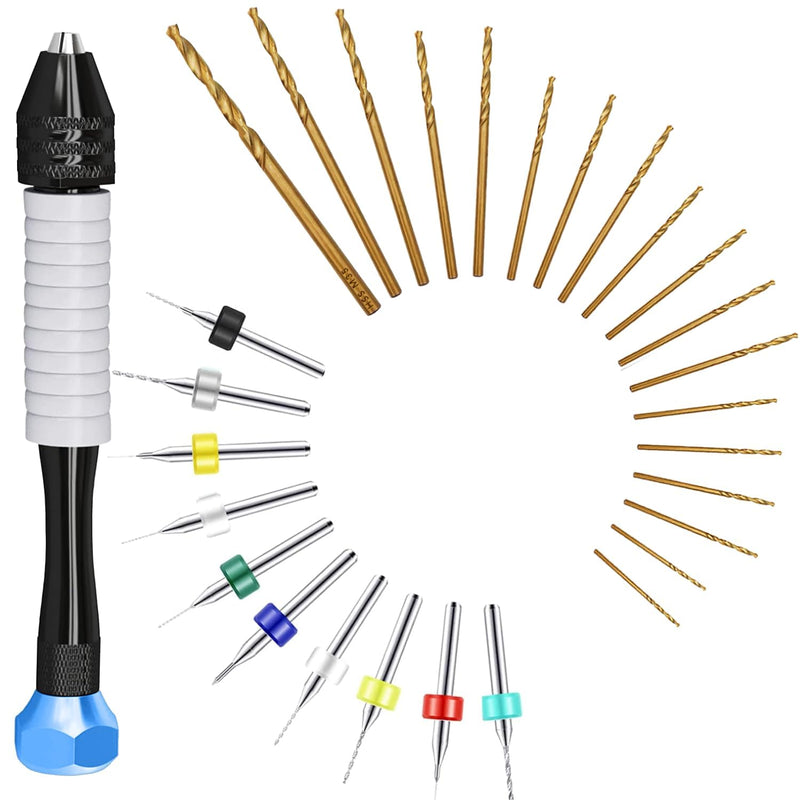 Micro Drill Bits Set with Pin Vise | Small Hand Drill Bit Set - Pin Vise Hand Drill Manual, PCB Mini Drill Bits for Resin Beads Polymer Clay | DYI Jewelry Making Drill, Craft Drill Bits Set Professional