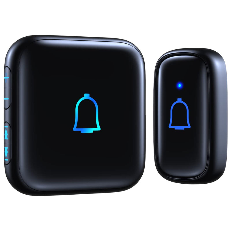 Doorbell Wireless Doorbell IP66 Waterproof 1000 Feet with 56 Chimes 115dB 7 volume levels Mute Mode & LED Flash Doorbell Ringer Wireless for Kids Room Teachers Classroom Home Office & Hearing-Impaired Mini Black