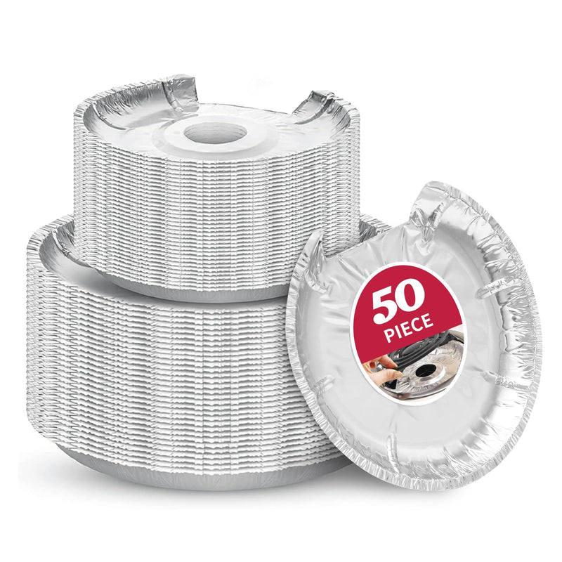 50PC COZZIVITA Round Electric Stove Burner Covers - Stove Top Covers for Electric Stove Thicker Aluminum Foil Burner Liners - Disposable Stove Top Protector (25 * 6 Inch and 25 * 8 Inch) Electric Burner Cover (50Pack)