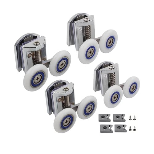 26mm Shower Door Rollers, 4PCS Sliding Shower Doors Wheels, Replacement Wheels Shower Doors，2xDouble Twin top/Bottom Shower ，Shower Door Runners Pulleys for Curved Glass Doors 6-8mm (QY141)