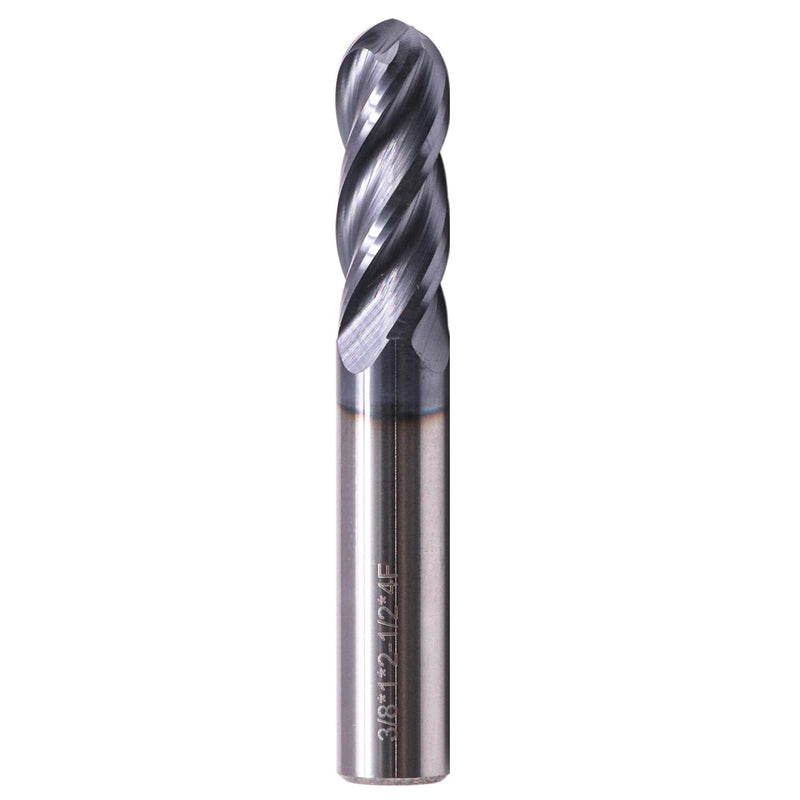 3/8" 4 Flute Variable Helix Ball Nose Solid Carbide End Mill - AlTiN Coated | Variable Geometry, 3/8" Cutting Diameter, 3/8" Shank Diameter, 1" Length of Cut, 2-1/2" Overal Length