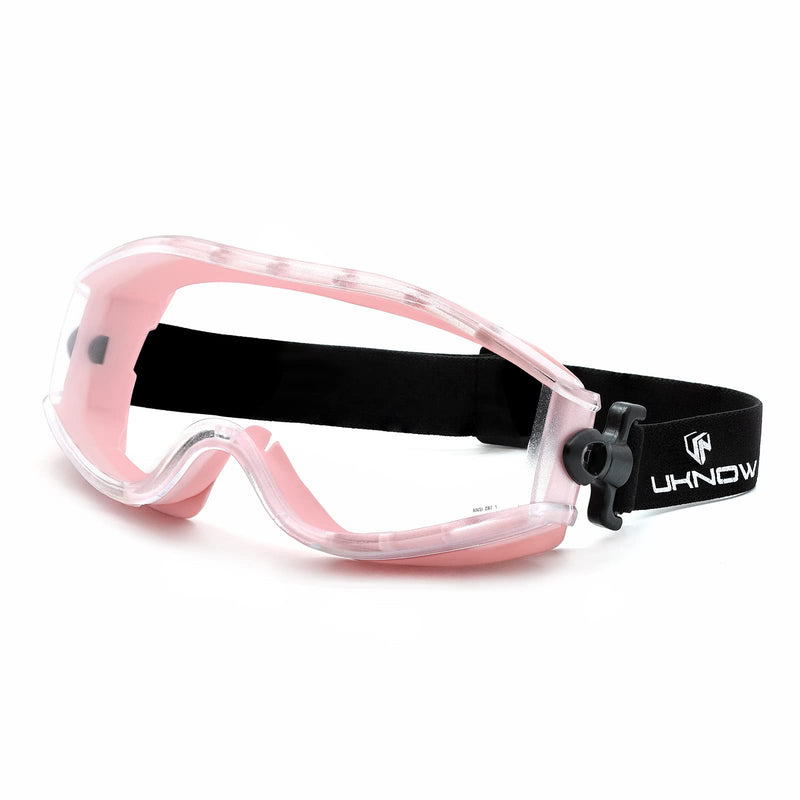 UKNOW Safety Goggles Over Glasses - Anti-Fog Clear Lens - ANSI Z87.1 Certified Eye Protection for Lab Work, Industrial Use Pink - NewNest Australia