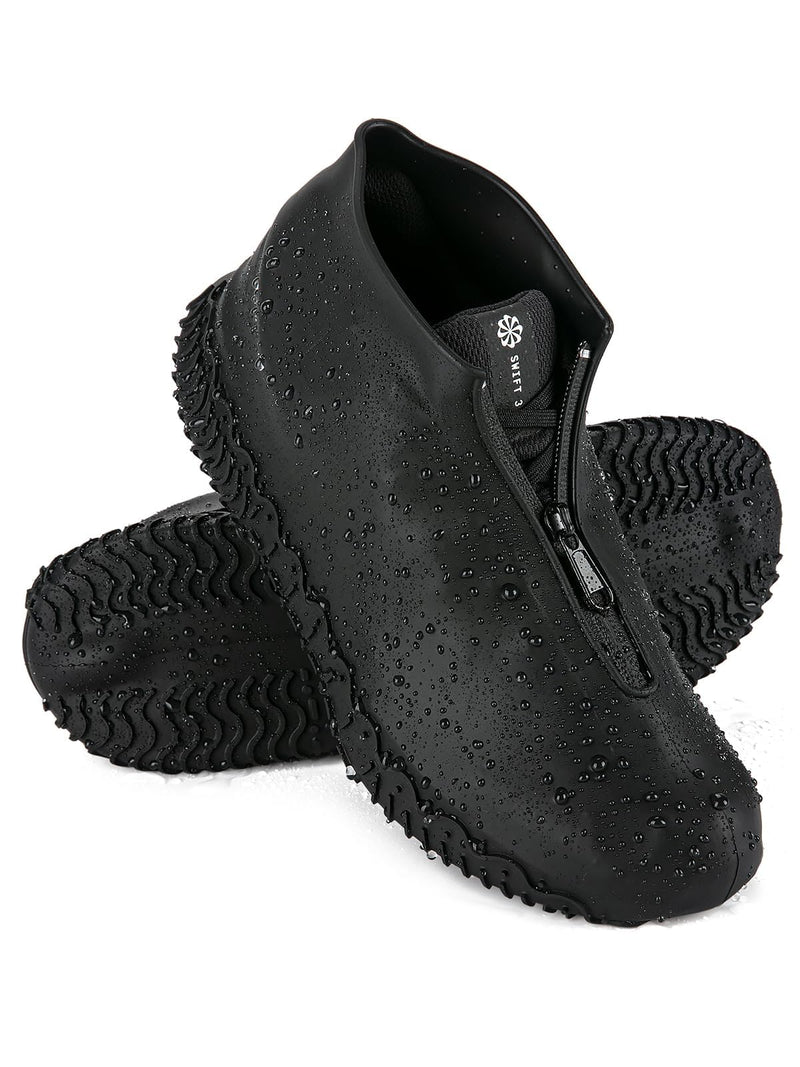 Waterproof Rain Shoe Covers, Silicone Overshoes with Zipper Non-slip Galoshes for Men and Women XL(Women 11-13, Men 9.5-13) Black