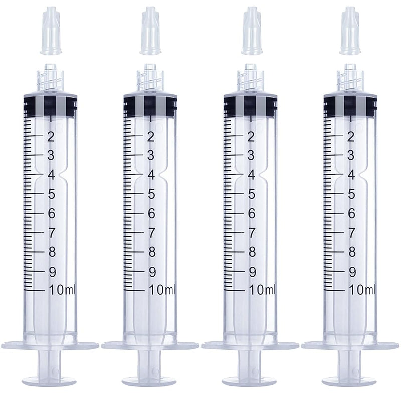 10mL Luer Lock Syringe 4 Pack Large Plastic Sterile Syringes without Needle, for Liquid, Oral, Measurement, Dispensing, with Cap 10ml 4.0