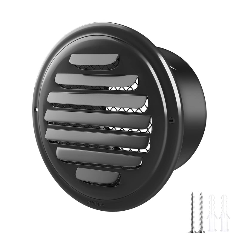 4inch 304 Stainless Steel Air Vents Cover, piiyoosnn Louvered Grille Cover Vent Flat Ducting Air Vent Wall Inlet with Built-in a Fly Screen Mesh for HVAC Ventilation 4-inch 100mm