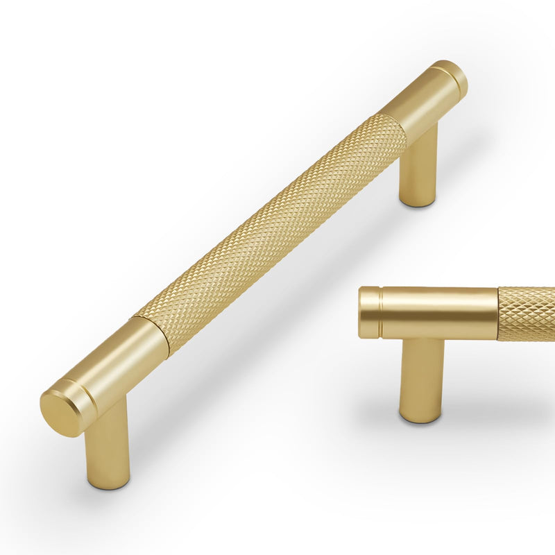 10 Pack 5Inch Kitchen Cabinet Handles Brushed Brass Knurled Cabinet Pulls Gold Drawer Pulls Kitchen Hardware Kitchen Handles for Cabinets Cupboard Handles Drawer Handles 5'' Hole Center(128mm) 10