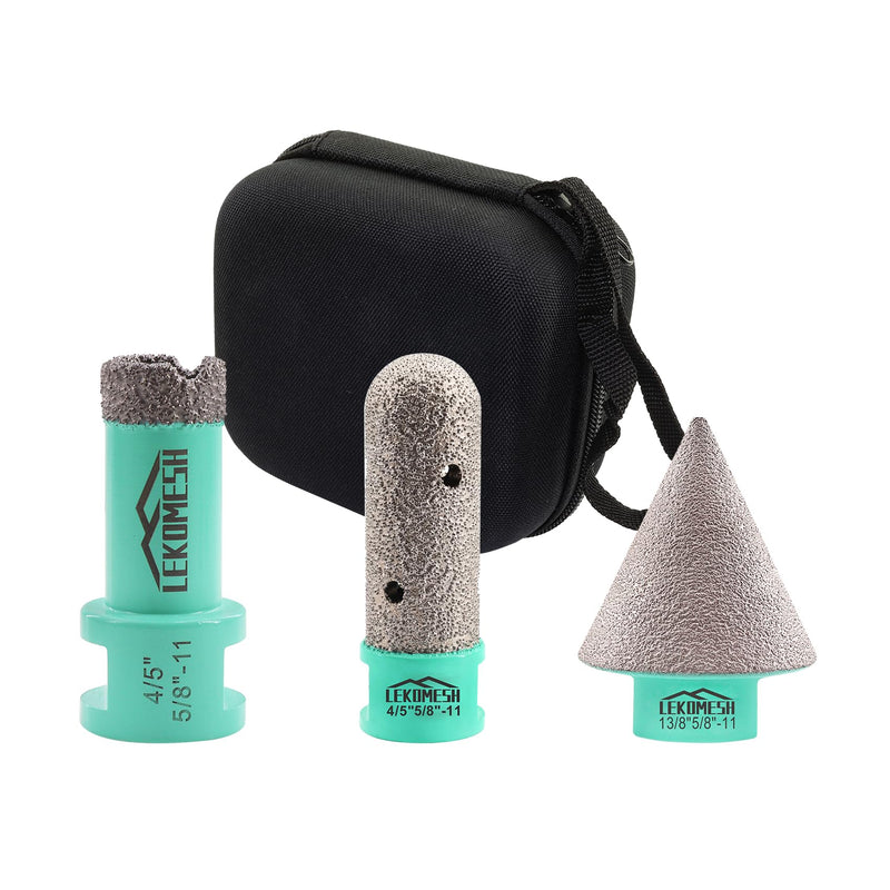3 PCS Diamond Core Drill Bits Set - Vacuum Brazed Tile Hole Saw Core Drill Bit, Chamfer Beveling Bit & Finger Milling Bit for Porcelain Tile, Granite, Marble, Concrete, 5/8"-11