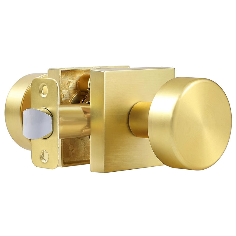 coolnews Brushed Gold Door Knob Passage Door Knobs Interior, Modern Round Door Knob Satin Brass Door Handle for Hallway Pantry Closet