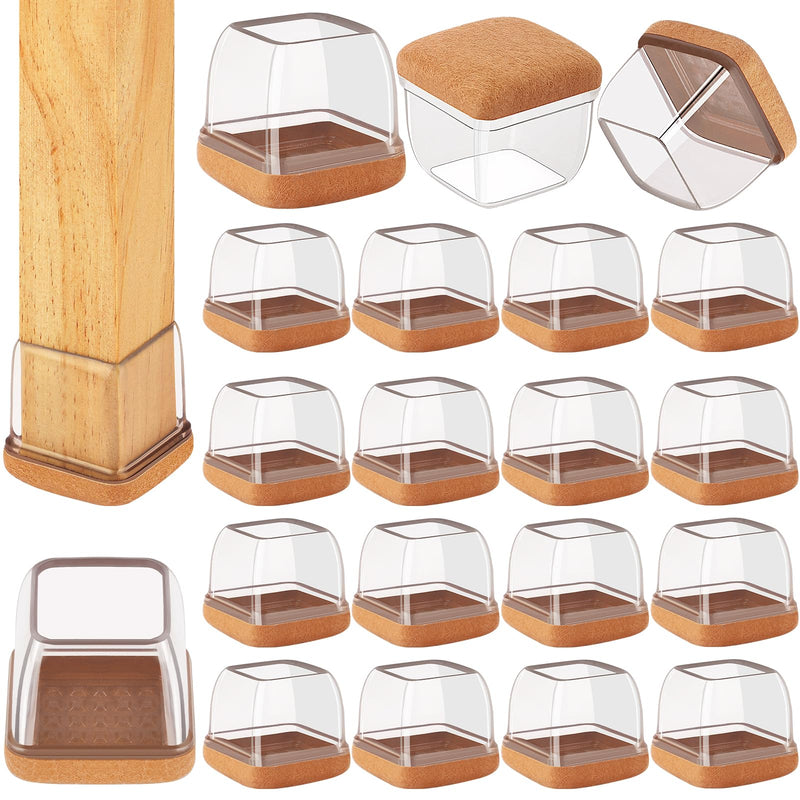 32 Pcs Chair Leg Floor Protectors Square, Silicone Chair Leg Protectors for Hardwood Floors, Chair Leg Caps Covers Protect Wooden Floors from Scratching, Thick, Won't Tear (Fit: 0.94''–1.45'') L - 32 Pcs - Clear