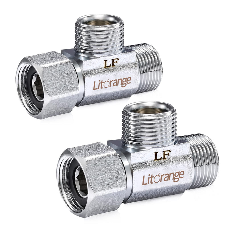 Lead-Free Brass 2 PCS Brass Angle Stop Add-A-Tee Valve 3/8" Compression Inlet by 3/8" Compression Outlet by 3/8 Inch Compression Outlet Easy Connect Tee 3/8 Add-A-Tee Chormed
