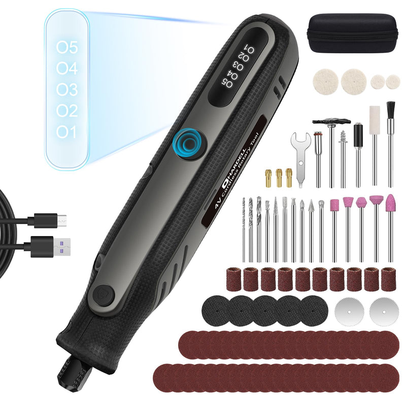 HARDELL Mini Cordless Rotary Tool 4V, 5-Speed Rotary Tool Kit with 86 Accessories, Power Rotary Tool for Cutting, Engraving, Sanding, Drilling, Polishing, Small Wood Carving tool or DIY Crafts(Black) Black