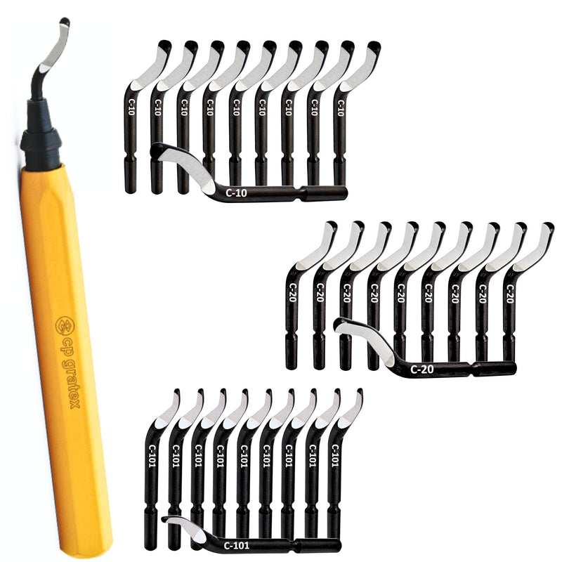 Deburring Tool [Yellow] – 1/2” C Burr Set 3 with 31 HSS Deburring Blades, Works on Metal, Resin, 3D Printing Plastic, PVC, Iron, Copper, Brass