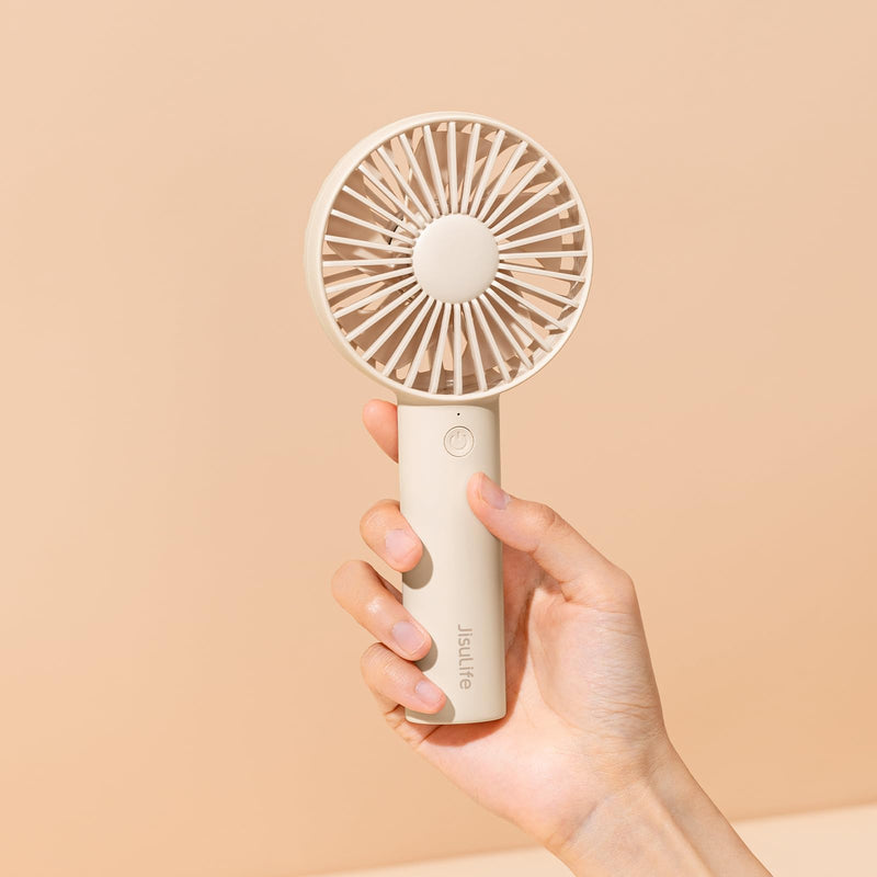 JISULIFE Handheld Portable Mini Fan, 4500mAh Powerful Battery Operate, Personal Small with 3 Speeds, USB Rechargeable for Outdoor, Indoor, Commute, Office, Travel, Gifts for Women Men -Beige Beige