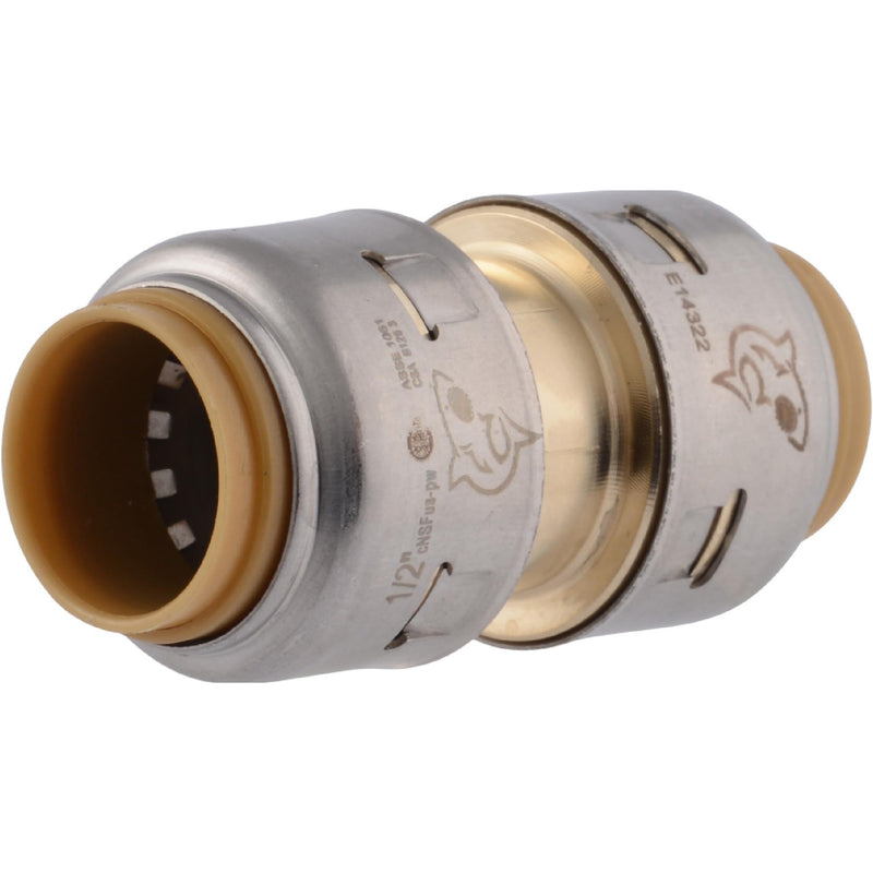 SharkBite Max 1/2 Inch Coupling, Push to Connect Brass Plumbing Fitting, PEX Pipe, Copper, CPVC, PE-RT, HDPE, UR008A 1/2 in.