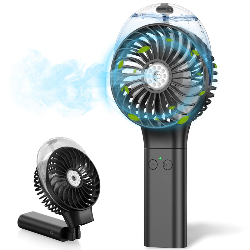MORECORE Portable Misting Fan, 180° Foldable Handheld Personal Fan with Mist Spray, 3 Adjustable Wind Speeds, USB Rechargeable for Travel Outdoors Makeup Camping Home Office (Black)