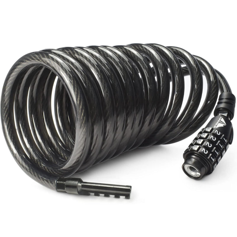 MARQUE Combination Bike Lock Cable- 3/8 inch (5FT, 10FT, 15FT, 25FT) Resettable Combination Lock, Anti-Theft Coiled Secutiry Cable for Bicycles, Kayaks, Paddle Boards, Gates and Outdoor Gear (10 FT) 10 FT