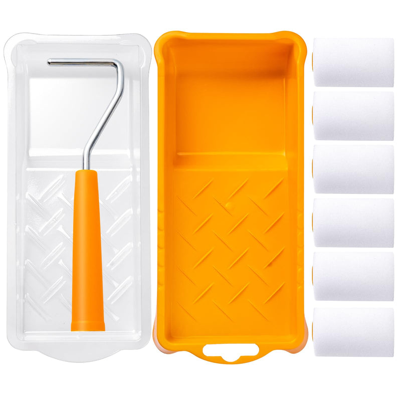 Mister Rui Foam Paint Roller, 2 Inch Mini Paint Roller Kit 9 Pack, Small Paint Roller with Tray and Liner, Small Paint Rollers 2 Inch, Mini Rollers for Painting Furniture, Stenciling, Art Crafts 2 Inch Kit, 8 Pack Orange