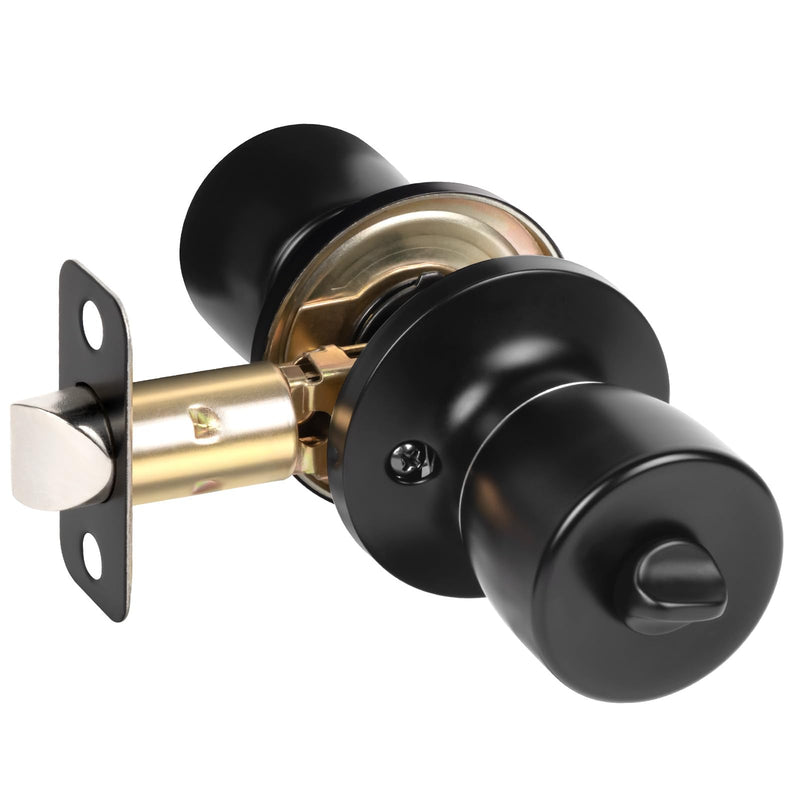 HOSOM Privacy Door Knob, Matte Black Door Knob Set, Black Door Handles Interior, Keyless Doorknobs Interior Door Lock for Bedroom, Bathroom, 1 Pack