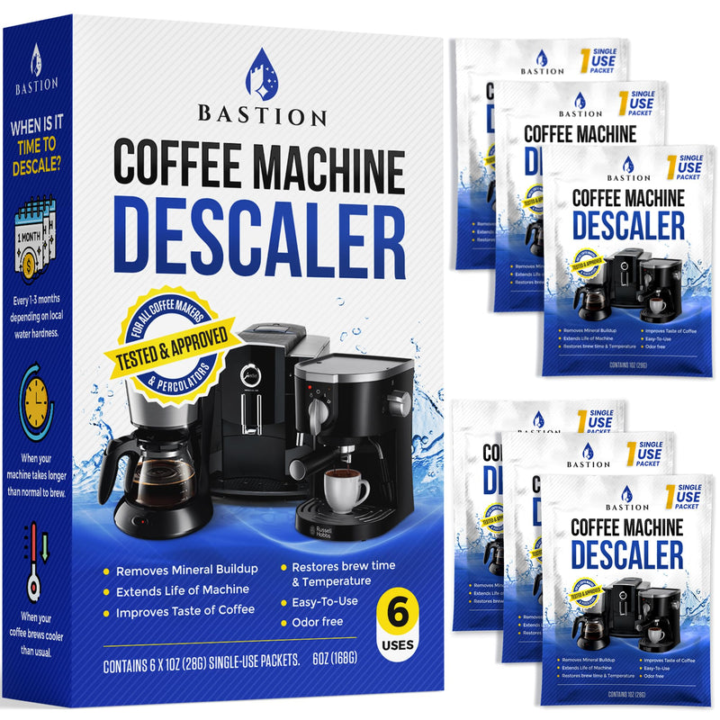 Descaling Powder Solution (6-Uses) Coffee Machine Descaler Cleaner | Compatible with Breville Keurig Nespresso Delonghi Ninja | To Descale Automatic Coffee Pots & Makers & Espresso Machines 1 Count (Pack of 6)