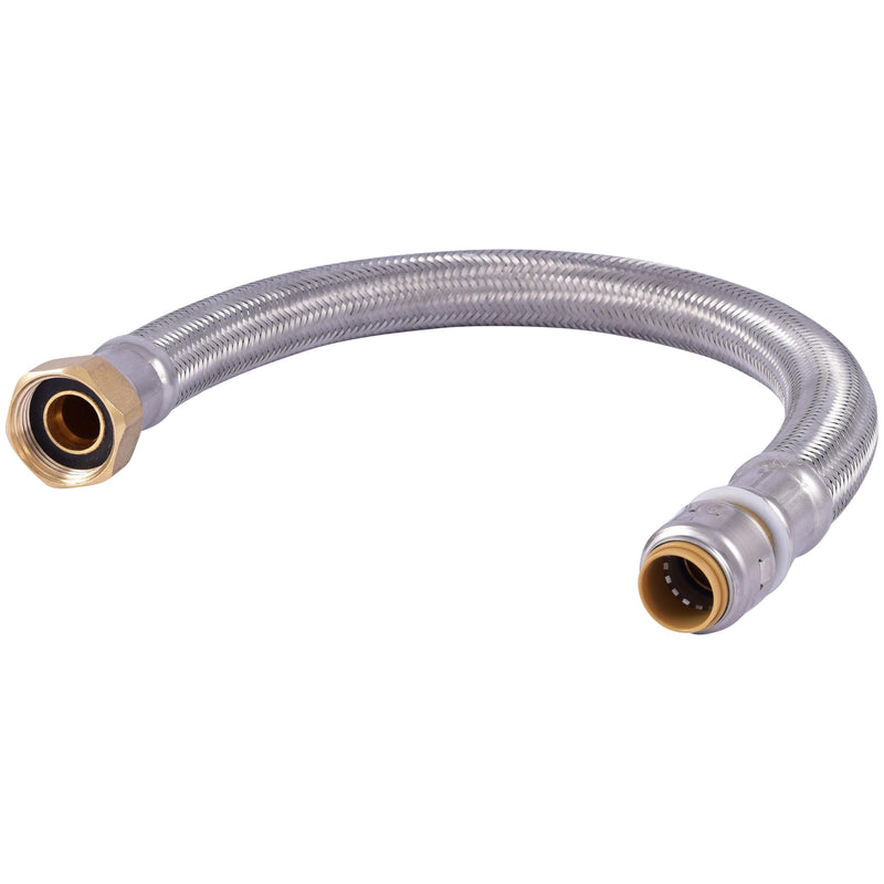 SharkBite Max 1/2 Inch x 3/4 Inch FIP x 18 Inch Stainless Steel Braided Flexible Water Heater Connector, Push to Connect Brass Plumbing Fitting, PEX Pipe, Copper, CPVC, PE-RT, HDPE, UR3068FX18 SharkBite Max 1/2 in. x 3/4 in. FIP x 18 in.