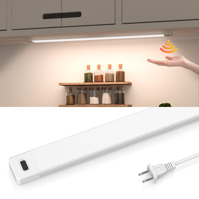 MYPLUS 16 Inch Under Cabinet Lights with Hand Wave, Under Counter Lighting 4000K Natural White,Dimmable,Plug and Play,LED Lights for Kitchen Cabinet, Cupboard, Closet, Desk 16" one-pack