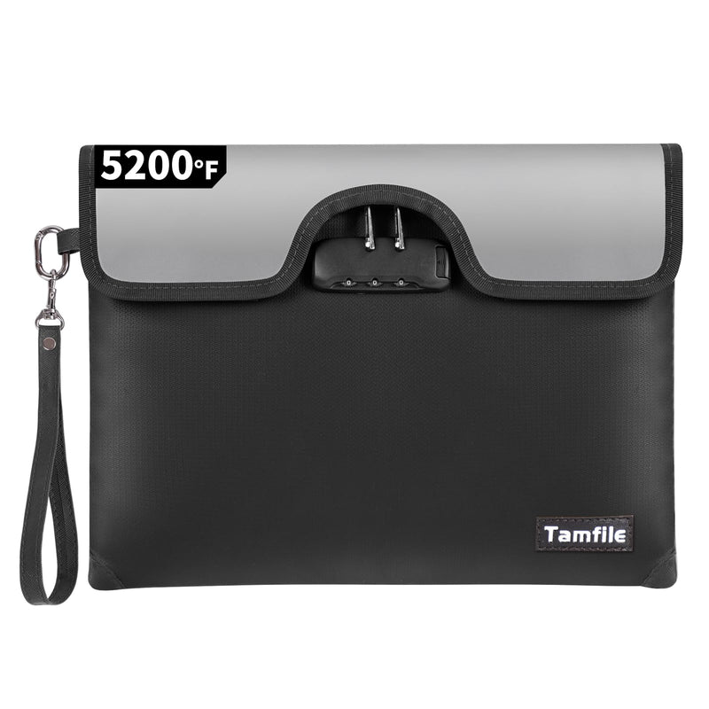5200°F Fireproof Money Bag with Lock, Water Fireproof Document Bag with Zipper, 8 Layers Fire Insulation, Fireproof Safe Storage Pouch with Lock for Cash, Passport, Certificate(10" x 13", Black) Medium Size(10" x 13")