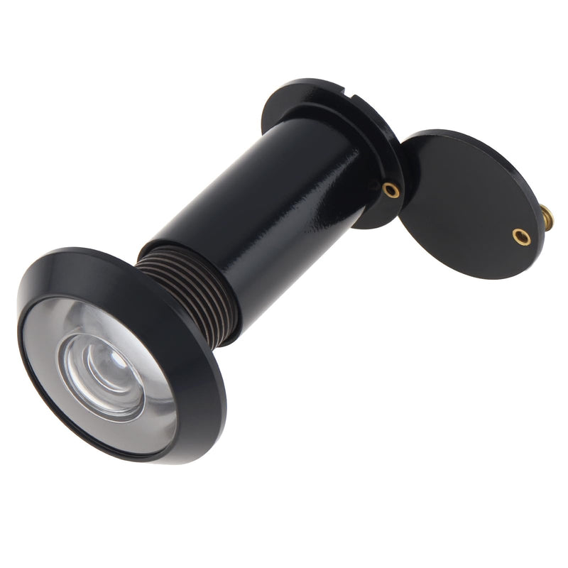 Door Viewer Peephole, Solid Brass 200 Degree Viewer, 5/8 Inch Pipe Diameter Peephole with Privacy Cover for 1-3/8" to 2-1/6" Doors (Black) Black