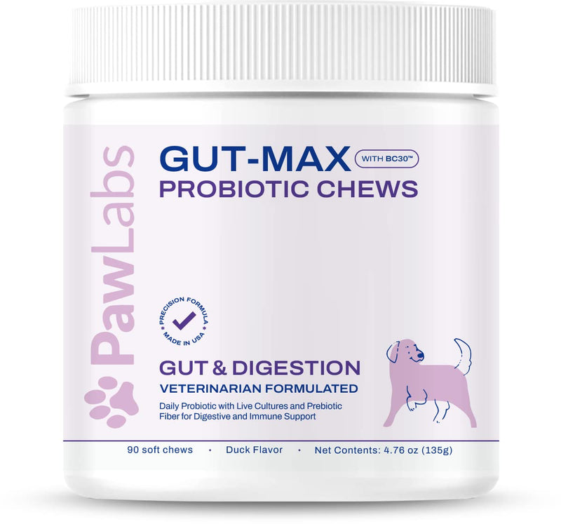 Gut-Max Probiotic Chews - Patented BC30™ Bacillus Coagulans - Natural, Vet Formulated Digestive & Immune Support - Relieves Diarrhea, Constipation, Bloating - Duck Flavor - 90 Soft Chews - PawsPlanet Australia