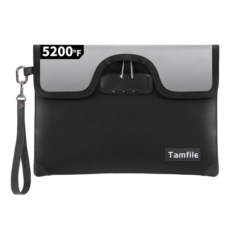 5200°F Fireproof Money Bag with Lock, Water Fireproof Document Bag with Zipper, 8 Layers Fire Insulation, Small Fireproof Safe Storage Pouch with Lock for Cash, Passport, (8.3" x 11", Black) Small (8.3" x 11")