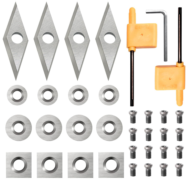 35Pcs Tungsten Carbide Cutters Inserts Set,Lathe Tools for Wood Lathe Turning Tools,Supplied with Screws and Screwdriver Silver: 35pcs