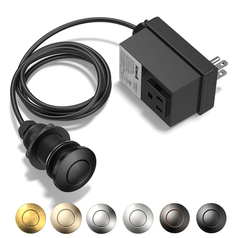 Garbage Disposal Air Switch Kit - Professional, UL Listed Wireless Sink Top Garbage Disposal Button, Stainless Steel/Black On/Off, Compatible with all garbage disposals Matte Black LONG/3.6"