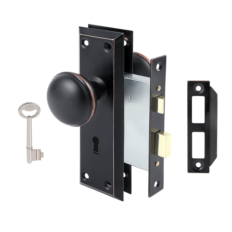 2 Pack Mortise Lock Set for Interior Door, Antique Door Knobs with Lock and Skeleton Key, Old Door Knob Replacement Fits 1-3/8 in 1-3/4 in, Oil Rubbed Bronze Finish Mortise(2 Pack)