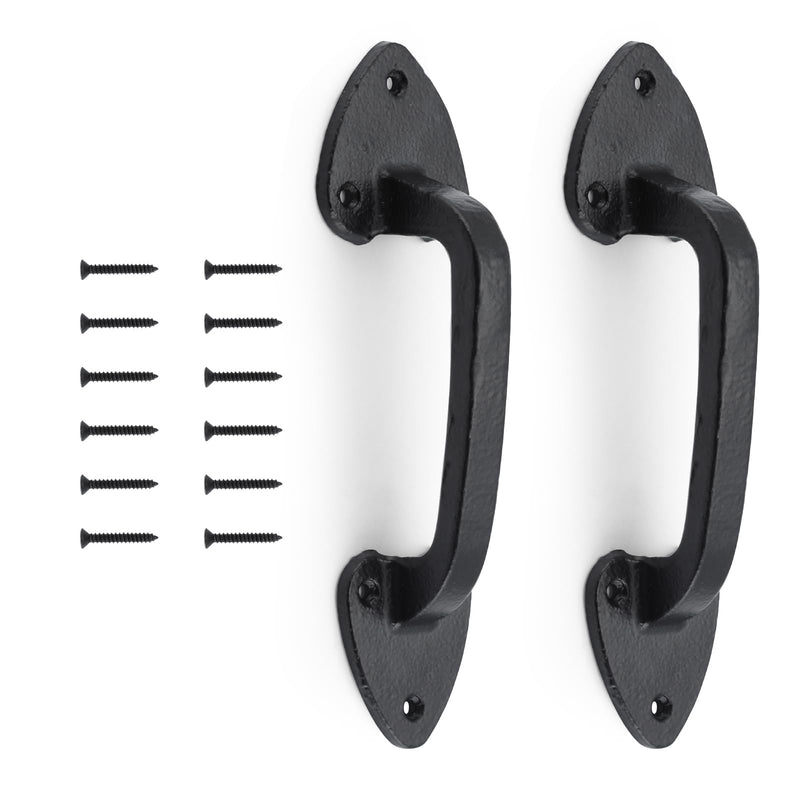 WellMade Barn Door Handles, 7.5 in Gate Handle, Rustic Metal Door Pull Handle Hardware for Wooden Garden Gate Shed Cabinet（Black, 2 Pack Black