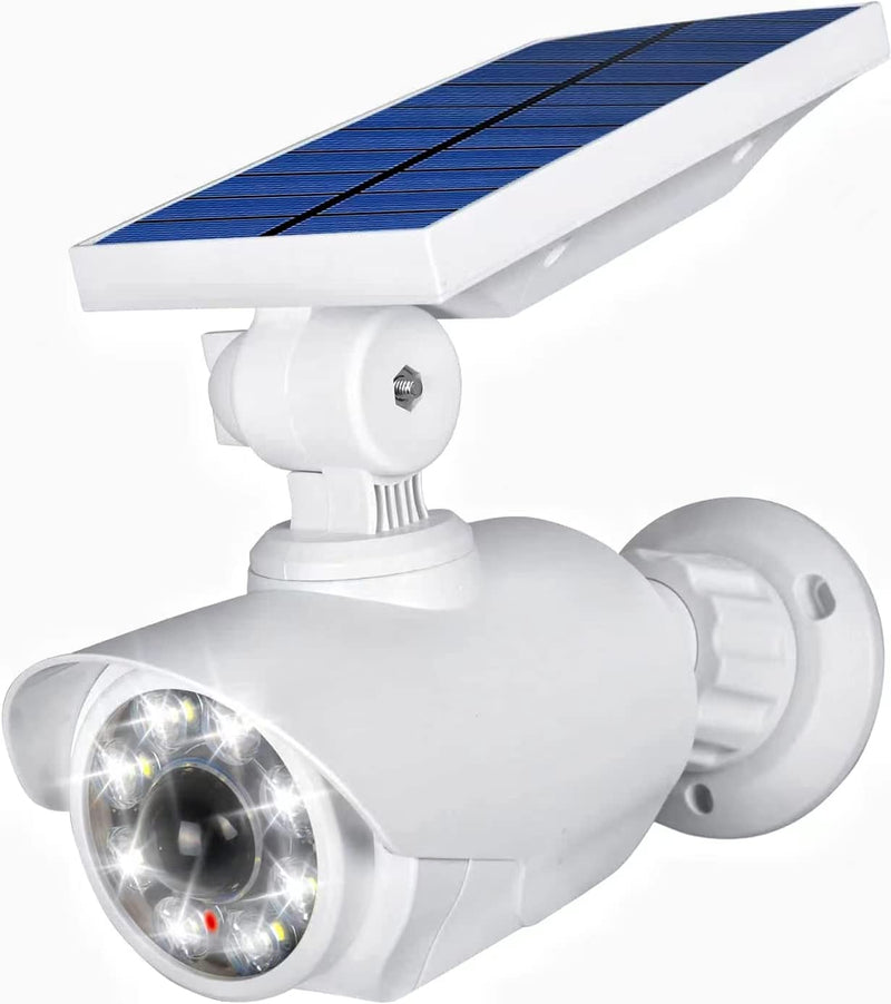Solar Security Outdoor Motion Sensor, Dummy Camera IP66 Waterproof, Solar Powered Security Light for Yard Garden Garage Illumination and Protection White
