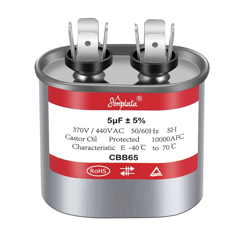 AC Capacitor, 5uf CBB65B Capacitor for AC/HVAC/Air Conditioner/Pool Pump/Condenser Fan Run Motor Start, 5MFD CBB65 370VAC 440VAC 450VAC 50/60Hz Carrier ac Capacitor