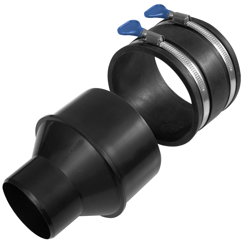 4 inch to 2-1/2 inch Reducer with 4 inch Flexible Cuff Rubber Coupler Fitting and Stainless Steel Hose Clamps with Turn Key Thumb Screw to Tighten & Loosen with Steel Turnkey Clamps