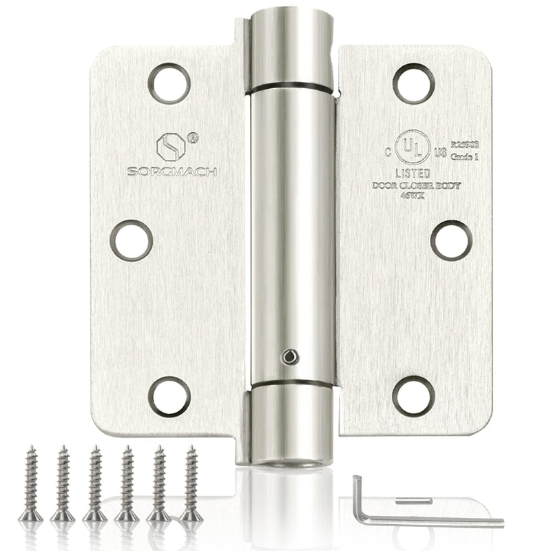Self Closing Hinge 3 ½"x 3 ½" Satin Nickel Auto Close Adjustable 3 1/2 Inch Spring Hinges Door Closer Hinge 1/4" Radius Corner for Commercial Grade Auto Self-Closing 3 Pieces Satin Nickel 1/4" Radius