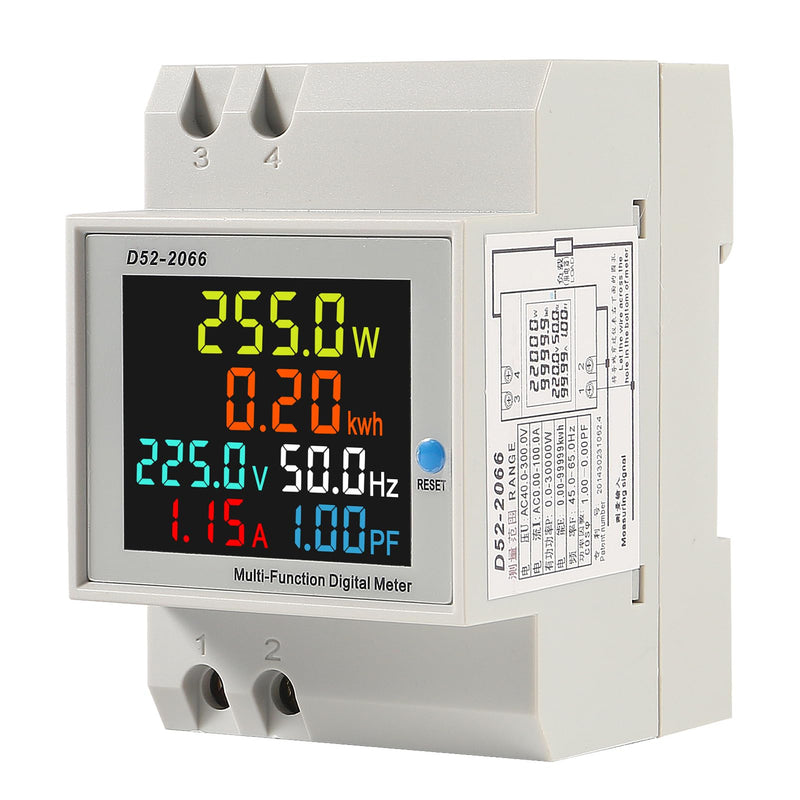 DIANN Multi-Function Meter AC 40-300V 100A Voltmeter Ammeter Single Phase Energy Meter Din Rail Electricity Usage Monitor D52-2066 (Built in) Built In