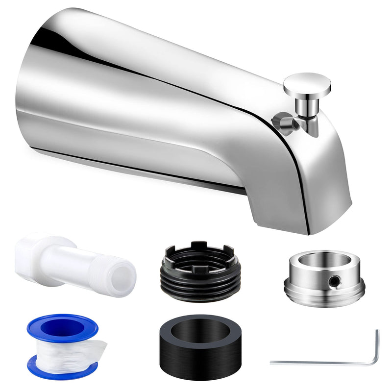 Dreyoo Tub Spout (Universal Fits 1/2" Copper Pipe, 1/2" IPS and 3/4" IPS), Bathroom Bathtub Faucet with Adapters and Hex Wrench (Chrome,Simple) Chrome Simple