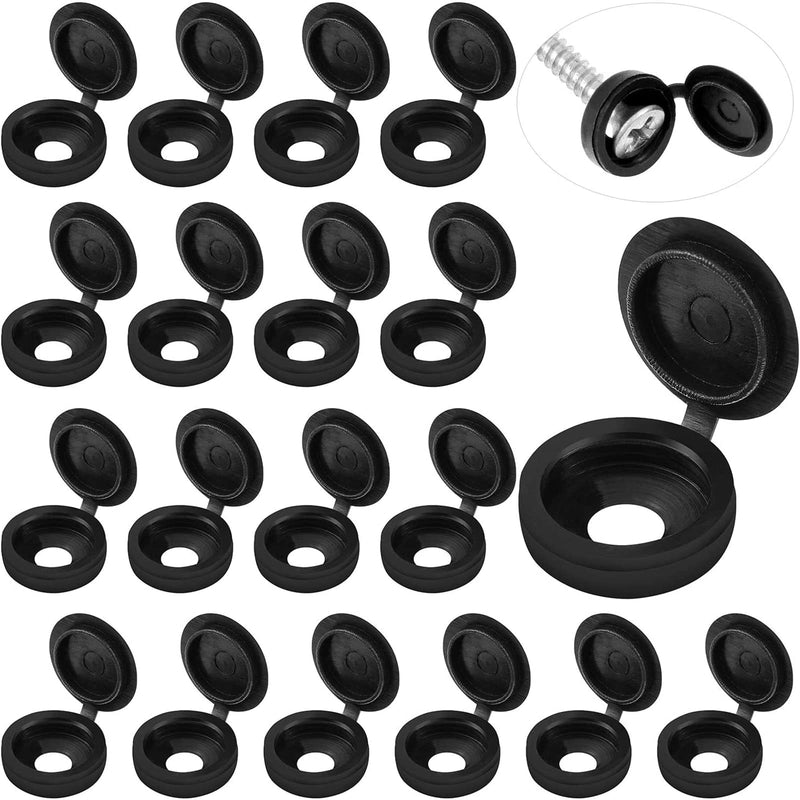 100 Pieces Hinged Screw Cover Caps Plastic Shutter Fold Screw Snap Covers Washer Flip Tops(Large,Black) Black Large