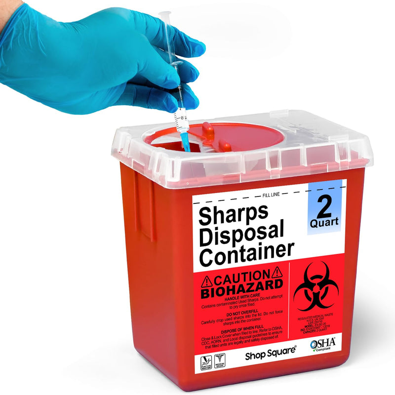 Sharps Containers for Home and Professional Use, 2 Quart Needle Disposal Container, Syringe Disposal for Home, Biohazard Containers