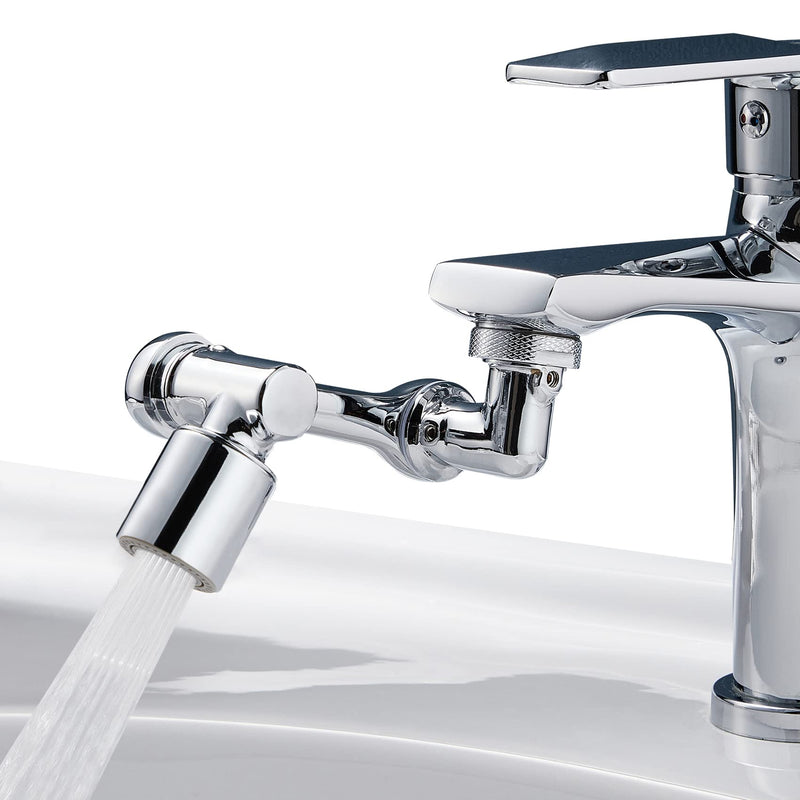 1080°Swivel Faucet Extender, Sink Water Faucet Aerator Extension in Brass, Swivel Robotic Arm Bathroom Faucet Extender, Kitchen Rotating Extension Filter with 2 Mode Splash Silver-1080°