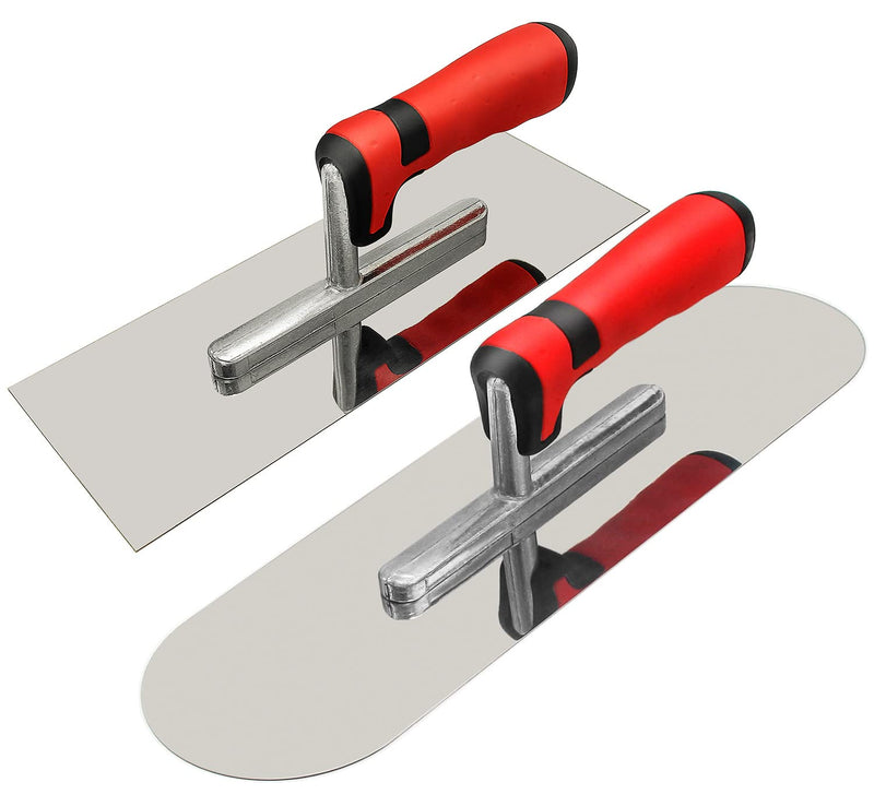 Concrete Tools Set Stainless Steel Flat Finishing Trowel (11" x 4") and Pool Trowel (14" x 4") Drywall Cement Plastering Masonry Construction Hand Kit